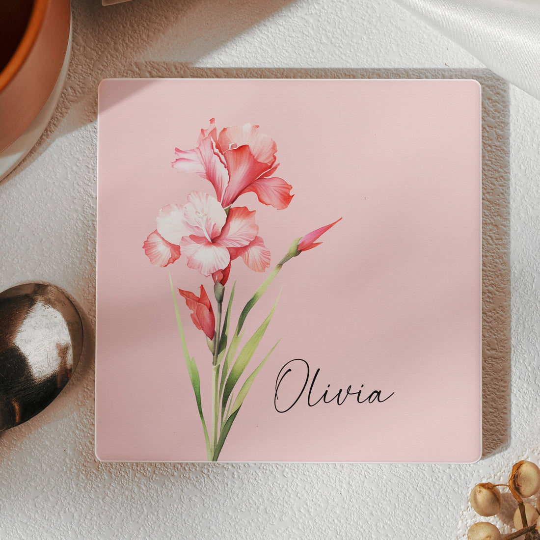Custom Birth Flower & Name For Her, Gift For Friends, Coworkers, Daughters, Sisters - Personalized Coaster