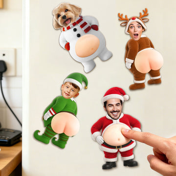 Custom Funny Face 3D Squishy Belly & Butt - Santa, Elf, Snowman - Personalized Fridge Magnet