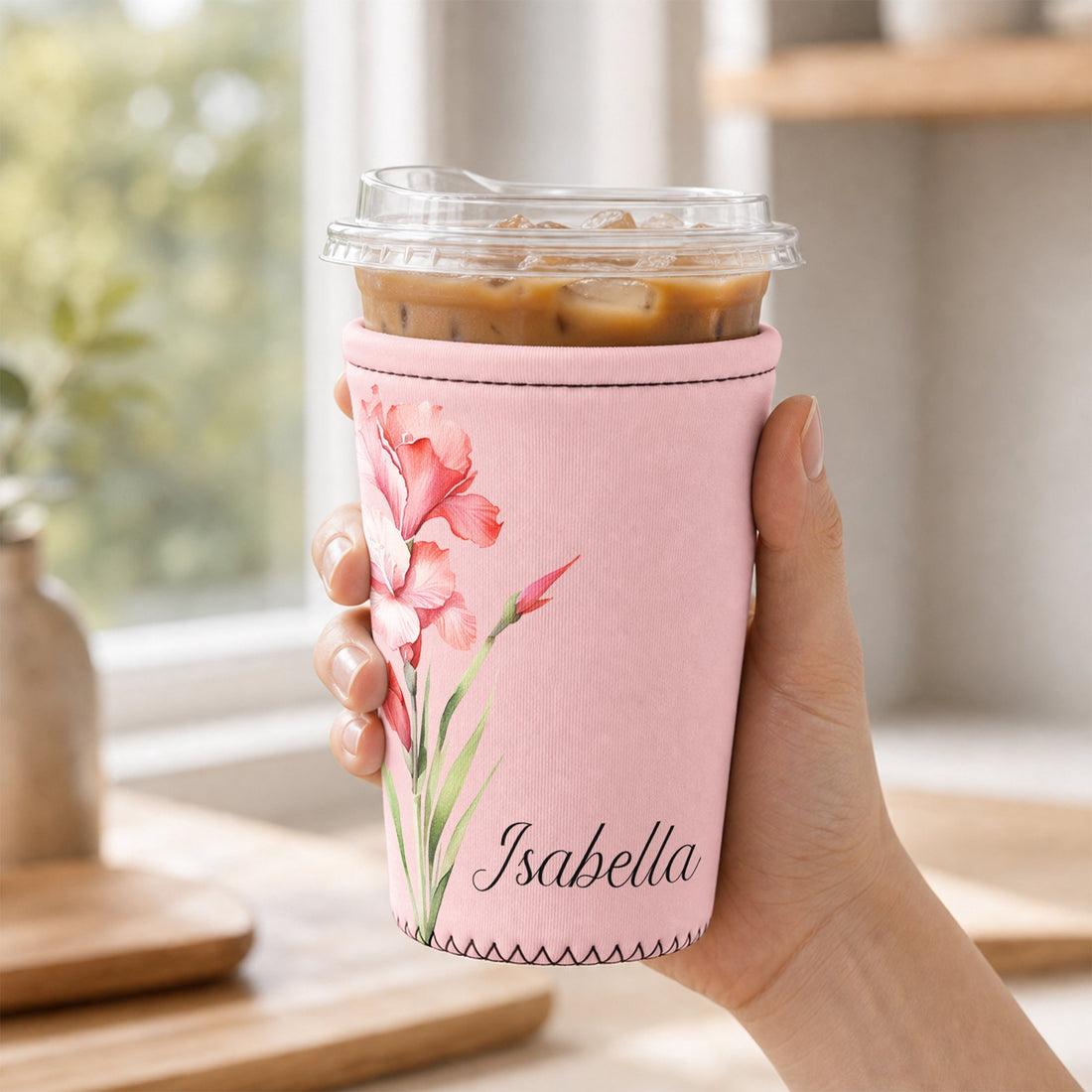 Custom-Name-&-Birth-Flower-Gift-For-Her-Friends-Coworkers-Personalized-Iced-Coffee-Sleeve-1