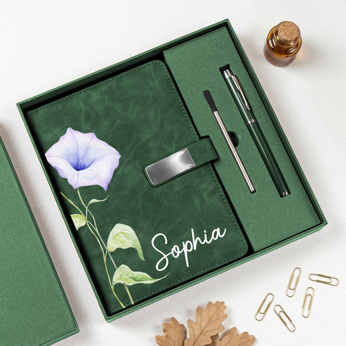 Custom-Name-&-Birthflower-Gift-For-Her,-Coworkers-Personalized-Notebook-Set-1