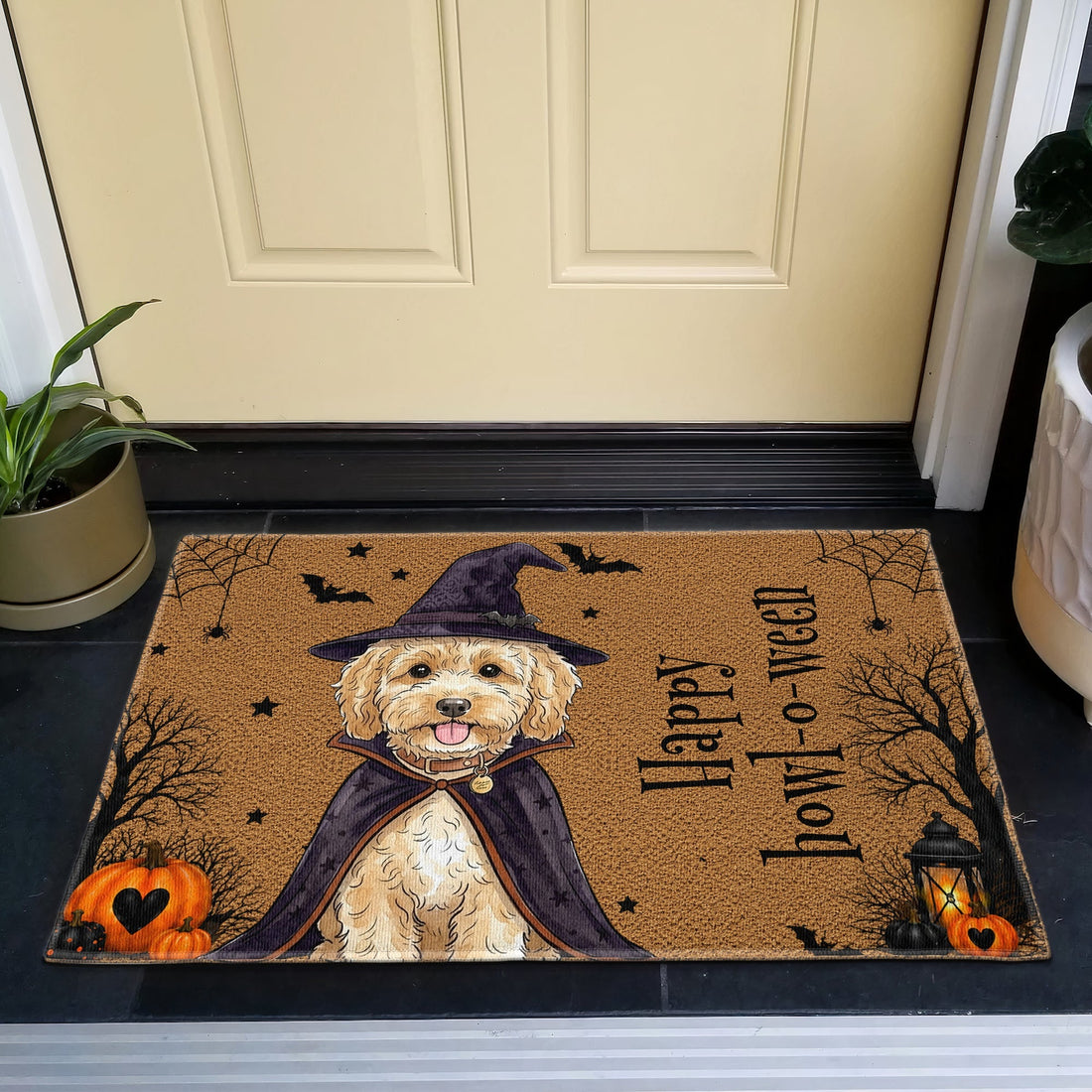 Custom-Pet-Portrait-Watercolor-Art-Happy-Halloween-Personalized-Doormat-1