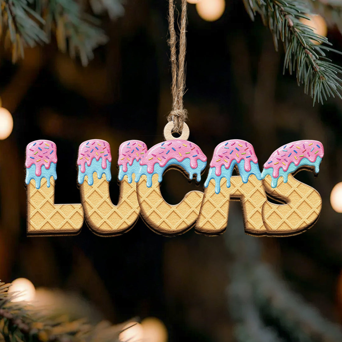 Ice-Cream-Drip-Name-For-Kids,-Grandkids-Personalized-Ornament-1