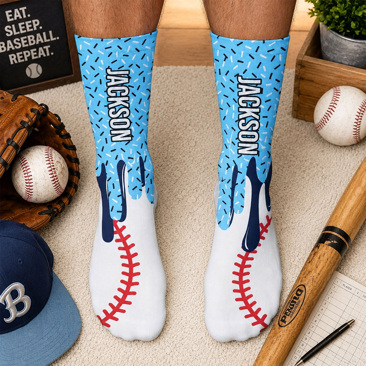 Icecream-Drip-For-Baseball,-Softball,-Soccer,-Football,-Basketball,-Hockey-Lover--Personalized-Socks-1