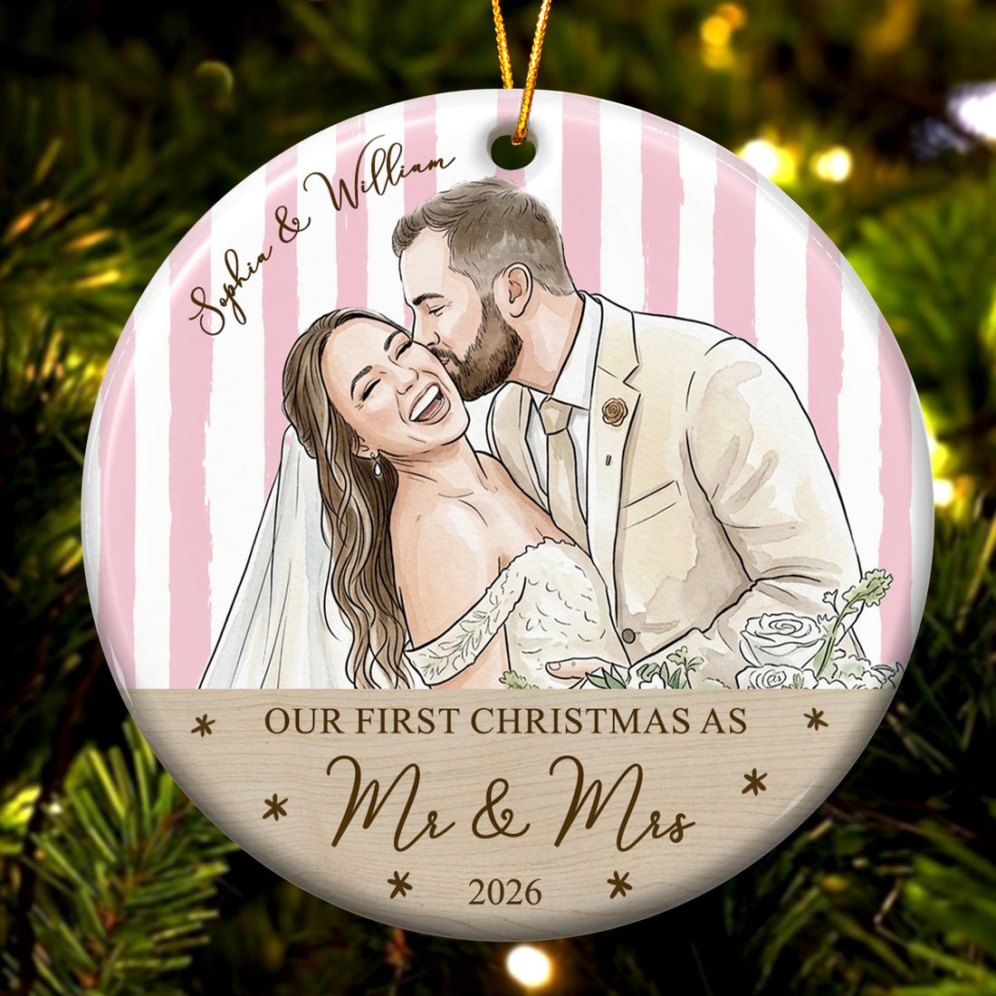Our First Christmas As Mr & Mrs Custom Newlywed Couple Photo - Personalized Ornament
