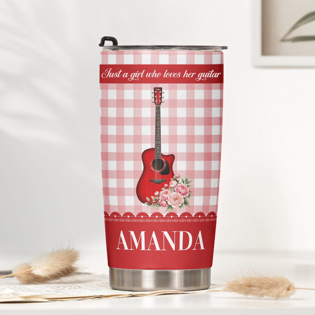 Playing-Guitar-Is-My-Therapy,-Custom-Name,-Guitar-Type,-Birth-Flower-Gift-For-Guitar-Lover,-Guitarist-Personalized-Tumbler-1
