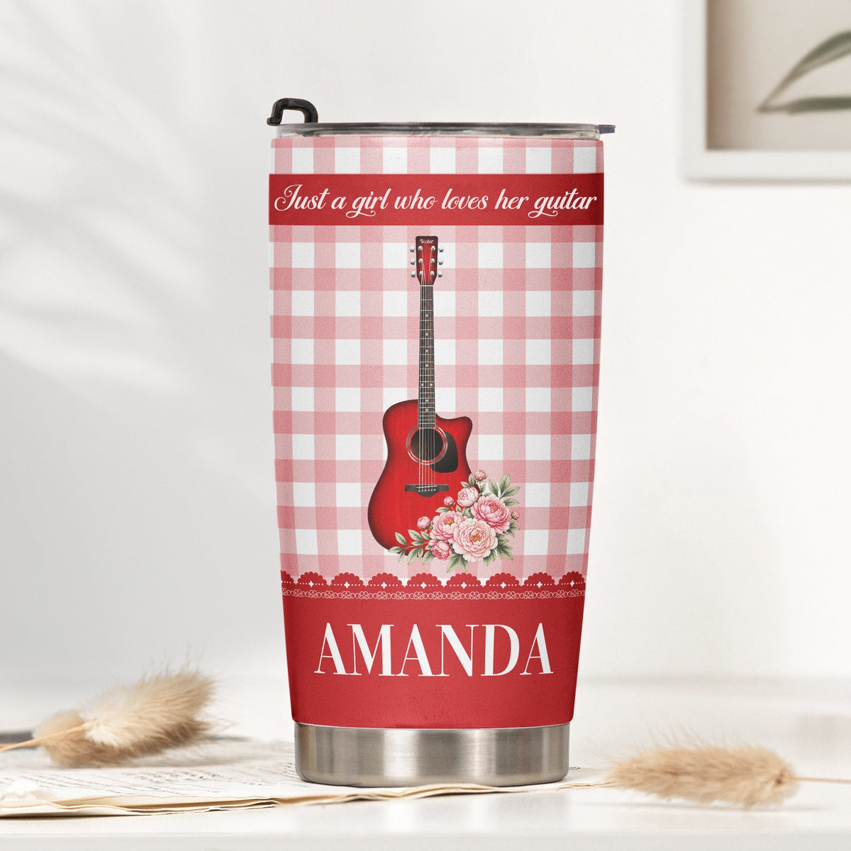 Playing-Guitar-Is-My-Therapy,-Custom-Name,-Guitar-Type,-Birth-Flower-Gift-For-Guitar-Lover,-Guitarist-Personalized-Tumbler-1