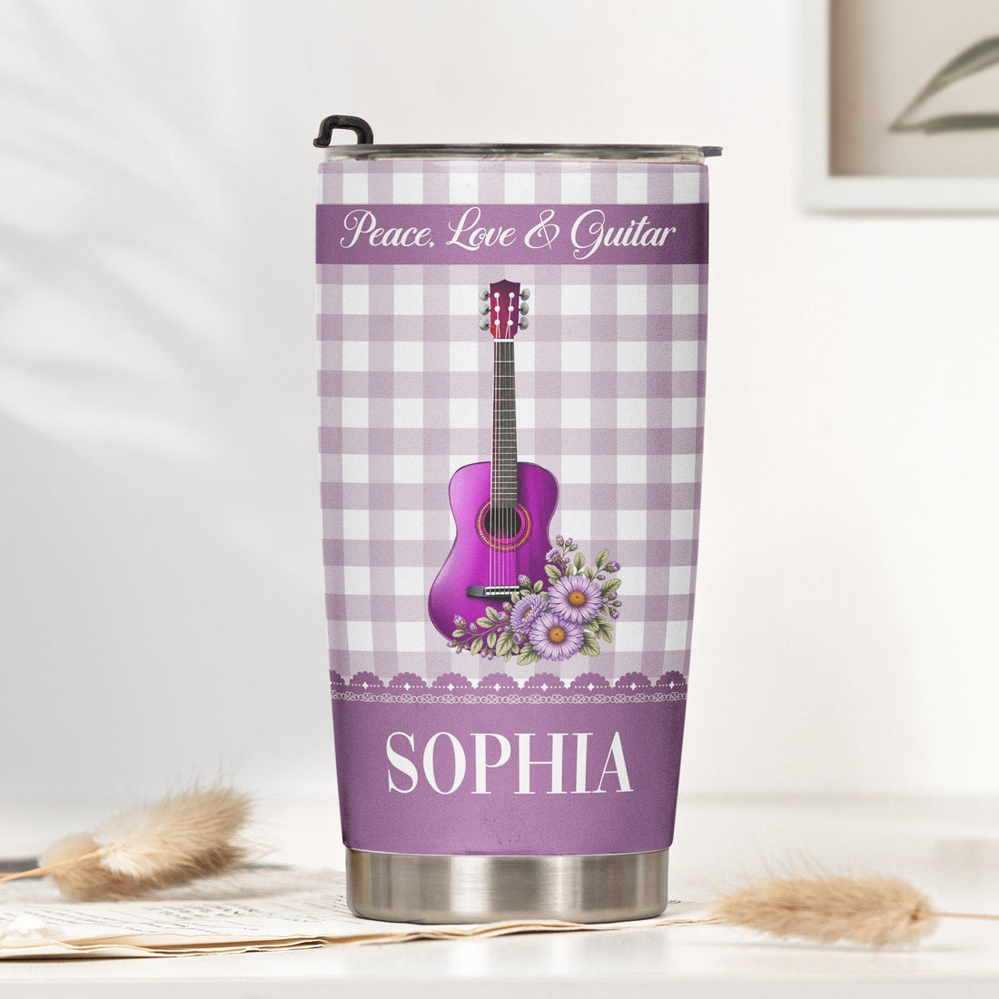 Playing-Guitar-Is-My-Therapy,-Custom-Name,-Guitar-Type,-Birth-Flower-Gift-For-Guitar-Lover,-Guitarist-Personalized-Tumbler-1