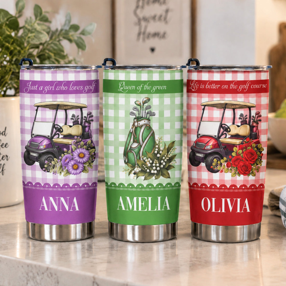 Queen Of The Green, Custom Birth Flower & Name Gift For Golf Girls, Golf Lovers - Personalized Tumbler