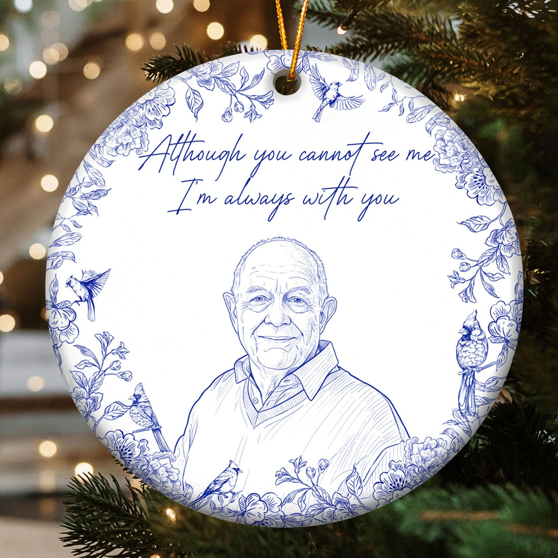 Always With You At Christmas & Forever Custom Photo Sketch Art - Personalized Ornament 1
