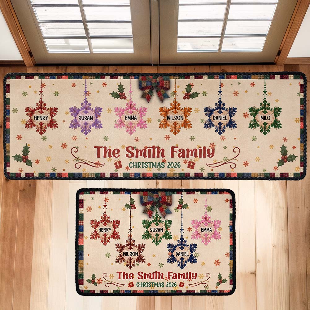 Christmas Together - Custom Family Name, Snowflake Patchwork Effect - Personalized Runner Rug 1