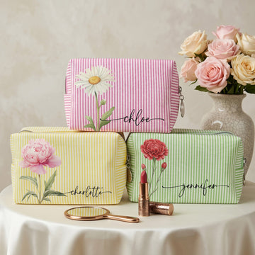 Custom Birth Flower & Name Gifts For Her, Friends, Sisters, Daughters - Personalized Makeup Bag 1