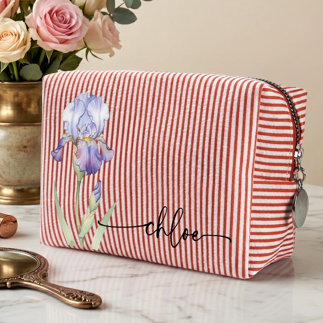Custom Birth Flower & Name Gifts For Her, Friends, Sisters, Daughters - Personalized Makeup Bag 1