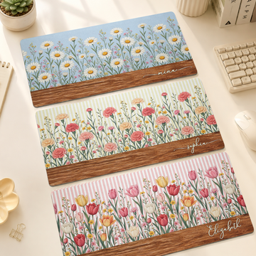 Custom Birth Flower Striped Pattern Custom Name New Version - Personalized Desk Mat 1