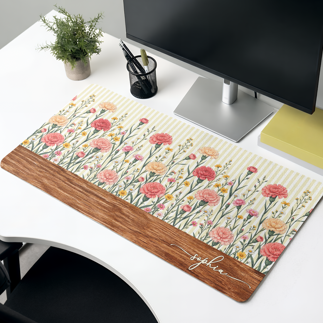 Custom Birth Flower Striped Pattern Custom Name New Version - Personalized Desk Mat 1