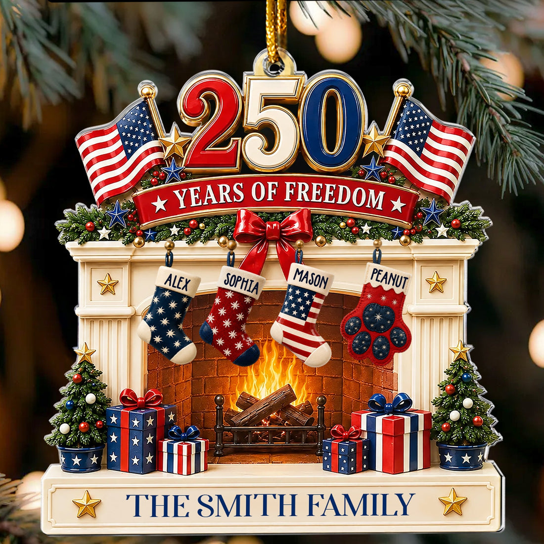 Custom Family Name 250 Years Of Freedom Chrismtas Tree Decor - Personalized Ornament 1