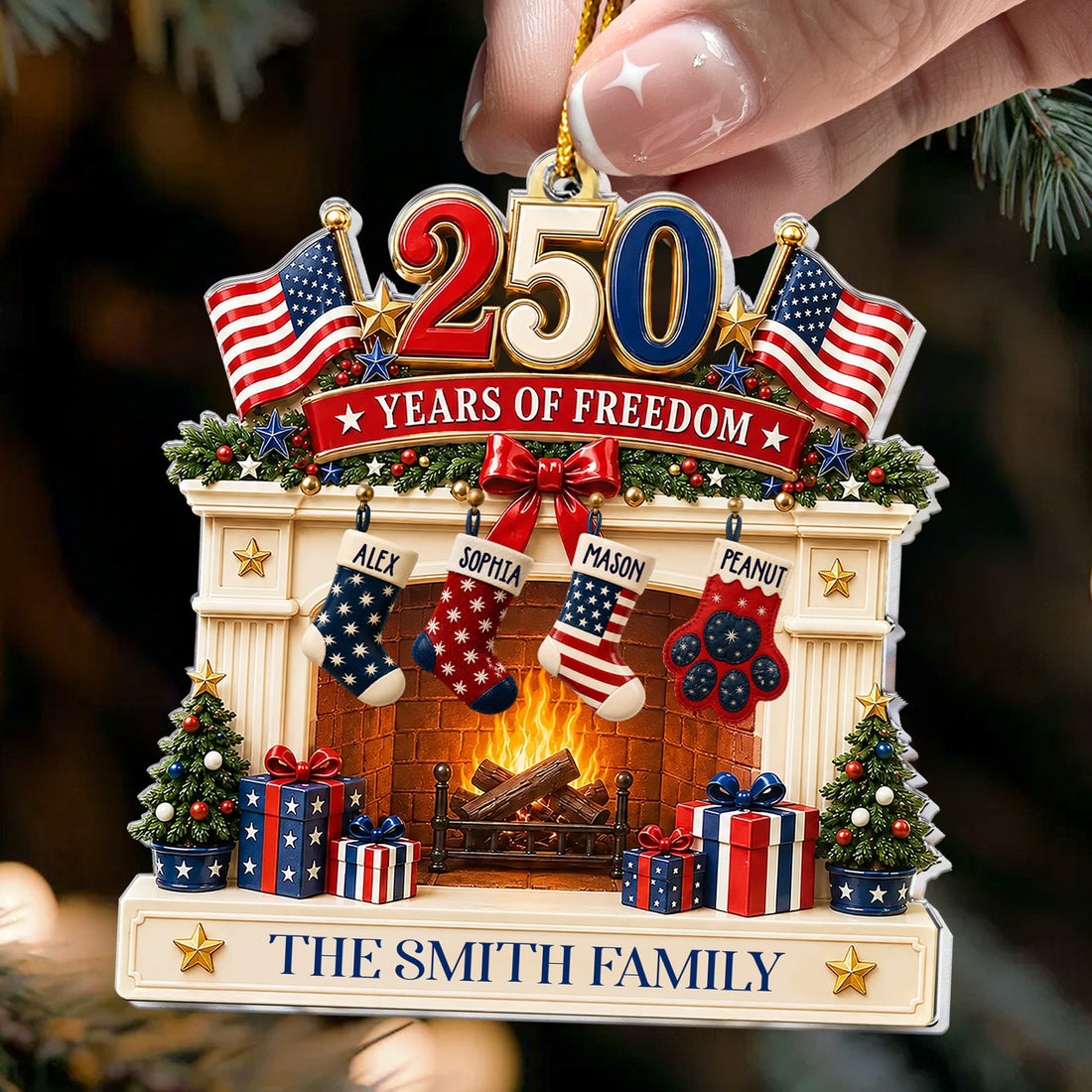 Custom Family Name 250 Years Of Freedom Chrismtas Tree Decor - Personalized Ornament 1