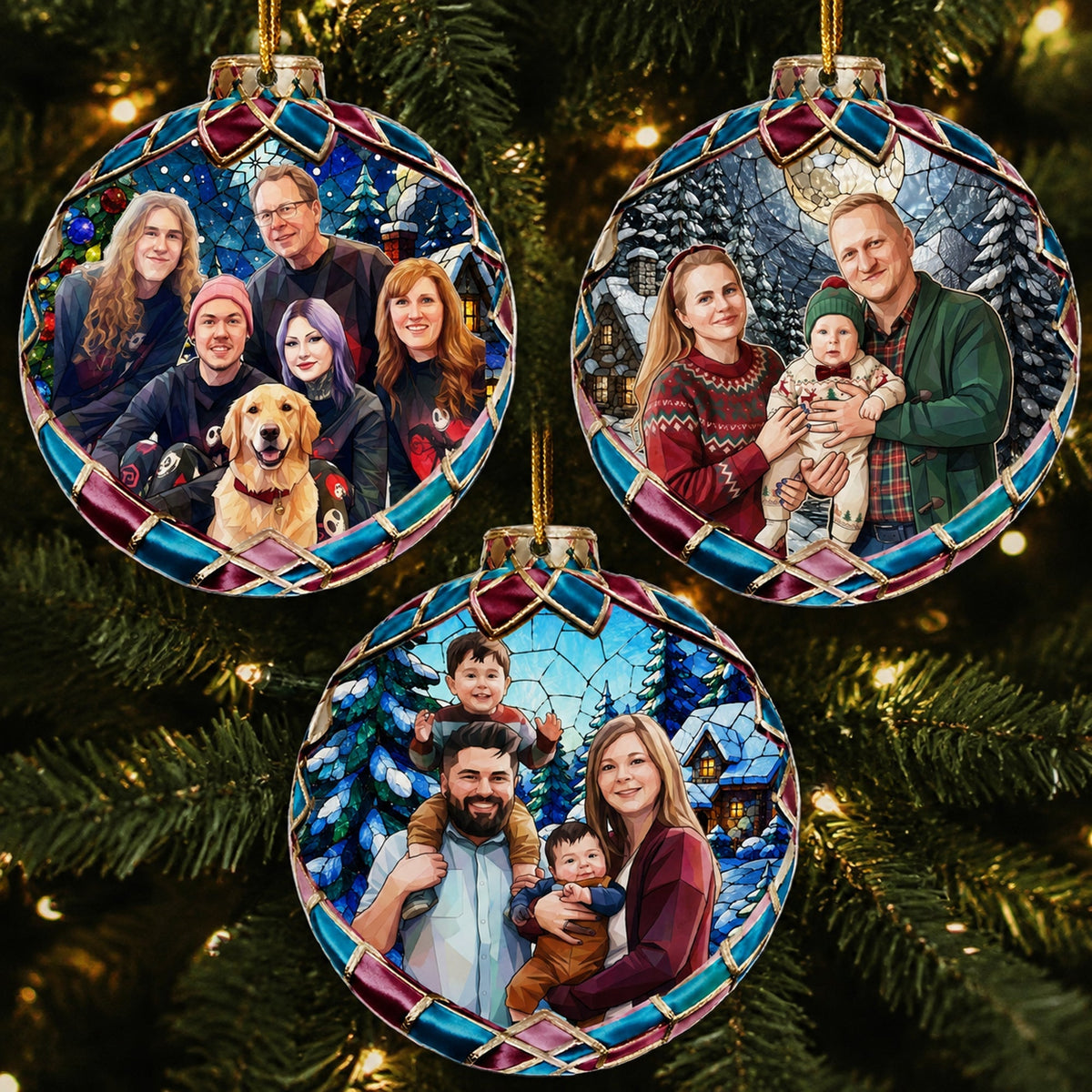 Custom Family Photo Stained Glass Christmas Gifts - Personalized Ornament 1