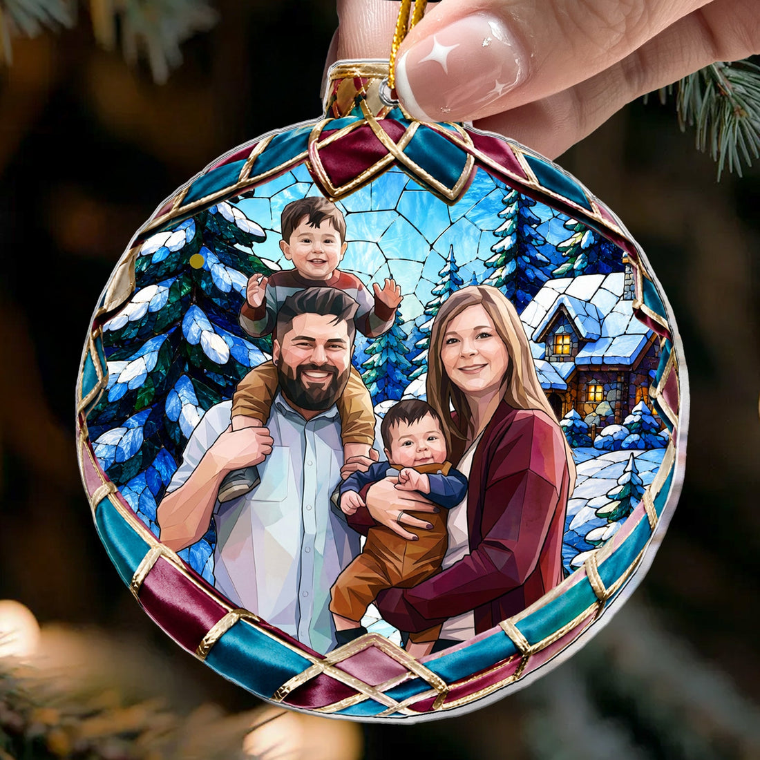 Custom Family Photo Stained Glass Christmas Gifts - Personalized Ornament 1