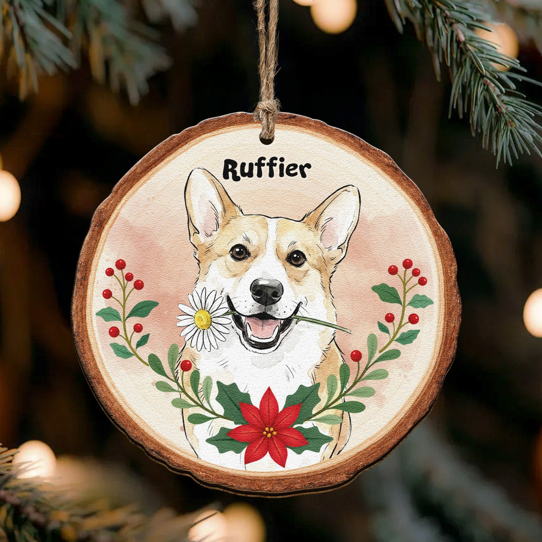 Custom Pet Portrait Watercolor Art Christmas Wooden Decor Pet Loss Gifts - Personalized Ornament 1