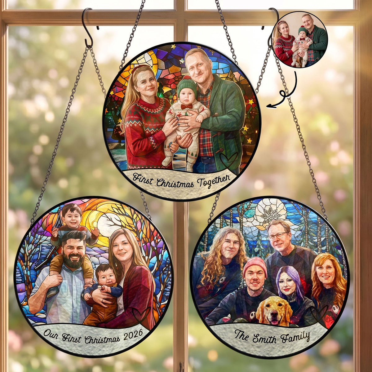 Custom Photo Stained Glass Art Christmas Gifts For Couple, Family, Friends - Personalized Window Hanging Suncatcher 1