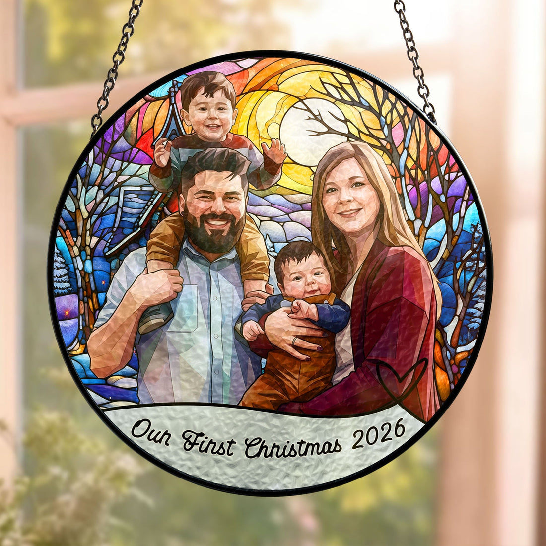 Custom Photo Stained Glass Art Christmas Gifts For Couple, Family, Friends - Personalized Window Hanging Suncatcher 1