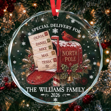 North Pole Custom Family Name Christmas Gifts Glass - Personalized Ornament