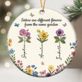 Sisters Are Different Flowers Patchwork Birth Flower Print - Personalized Ornament 1