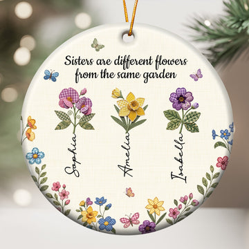 Sisters Are Different Flowers Patchwork Birth Flower Print - Personalized Ornament 1