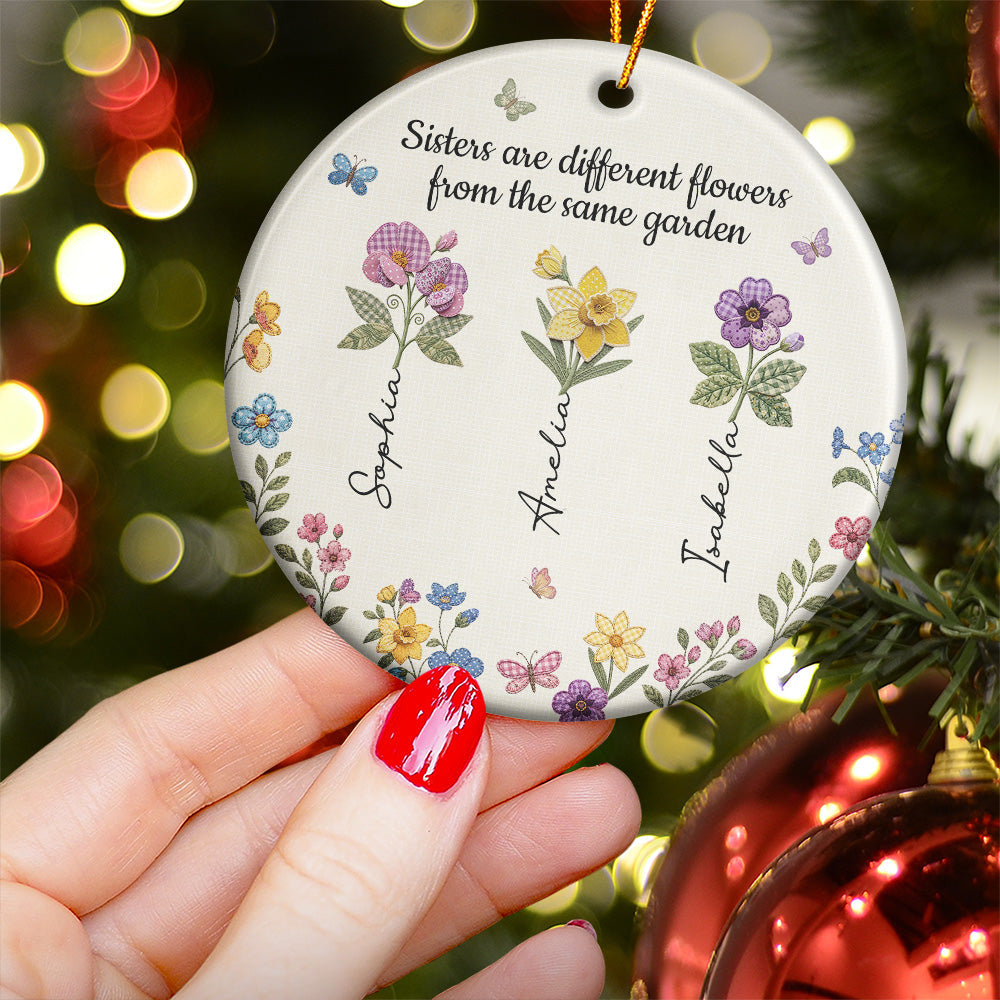 Sisters Are Different Flowers Patchwork Birth Flower Print - Personalized Ornament 1